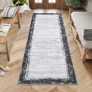 Modern Bordered Area Rug Washable Border Rug Living Room Rug Soft Low Pile Rug - 1 of 4