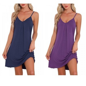 INSPIRE CHIC Women's 2 Pcs Sleeveless Camisole V Neck Pajama Dress Sleepwear Nightgowns - 1 of 4