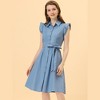 Allegra K Women's Cotton Ruffled Cap Sleeve Tie Waist Button Casual Office Shirt Dress - 2 of 4