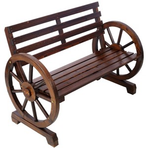 Vynxaria Rustic Country Patio Bench with Wagon Wheel Design - 2-Person Outdoor Seating - 1 of 4