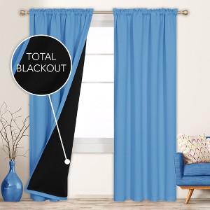 Deconovo ModernLuxury 100% Full BlackOut SatinRodCurtains For LivingRoom or BedRoom 2Panels - 1 of 4