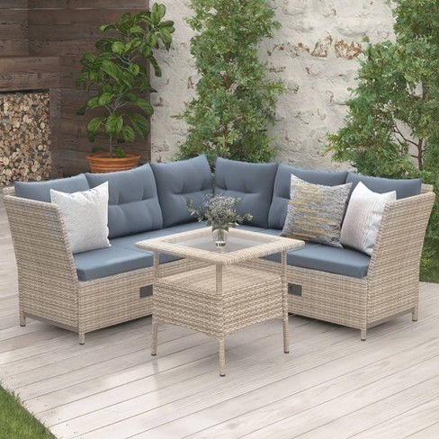 Adjustable rattan table set new arrivals