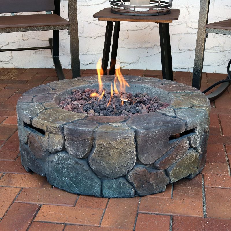Sunnydaze Outdoor Cast Stone Propane Gas Fire Pit Heater Kit with Lava Rocks - 30" Diameter, 3 of 15