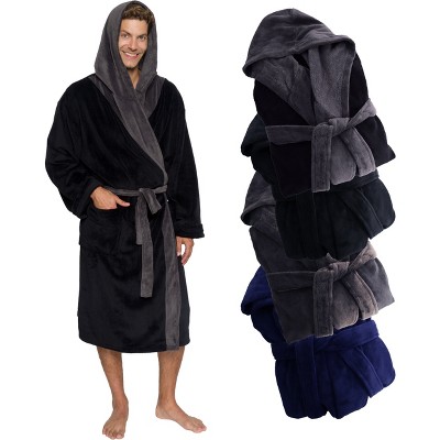 Ross Michaels - Men's Plush Two-Tone Hooded Bathrobe With Sherpa Trim