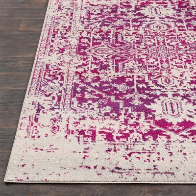 Vibrant Purple and Red Floral Motif Rectangular Rug