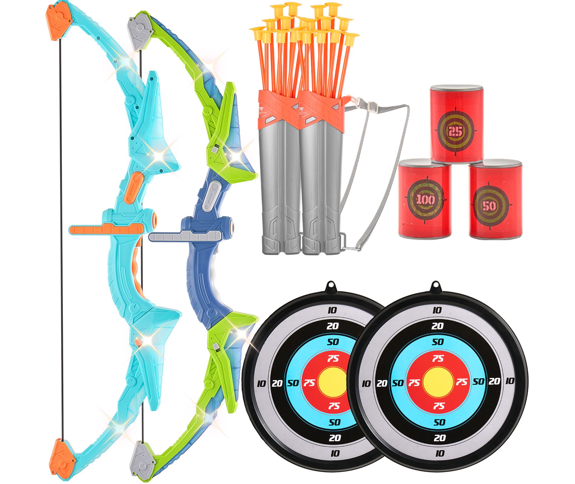 VEVOR Bow and Arrow Set for Kids,2 Pack Archery Set with 20 Suction Cup Arrows,2 Hanging Targets,2 Quivers,Outdoor for Boy & Girl 6 7 8 9 10+ Year Old