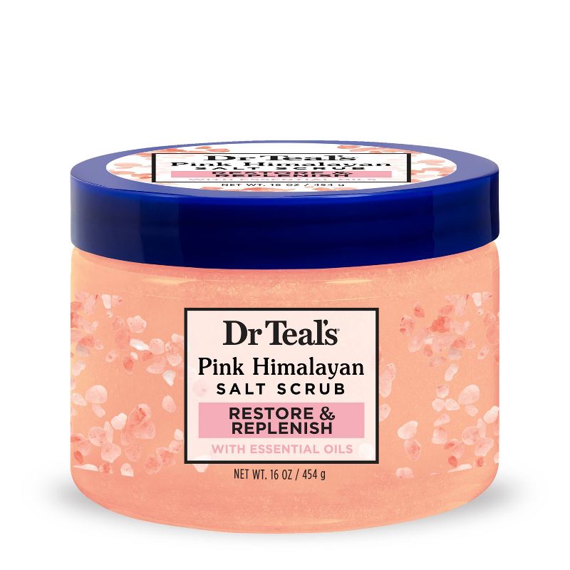 Dr Teal&#39;s Restore &#38; Replenish Orange Scented Pink Himalayan Sea Salt Scrub - 16oz, 1 of 16