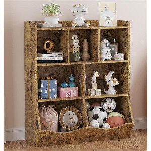 Toy Storage Cabinet, Three-Tier Kids Bookshelf and Bookcase for Kindergarten, Bedroom, Playroom, Retro Brown - 1 of 4