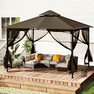 HAPPATIO Patio Soft Top Canopy Gazebo, Ventilated Double Roof & Mosquito Netting, Outdoor Gazebo with Metal Frame - 1 of 4