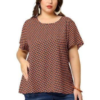 Agnes Orinda Women's Plus Size Round Neck Geometry Printed Pullover Casual Blouses