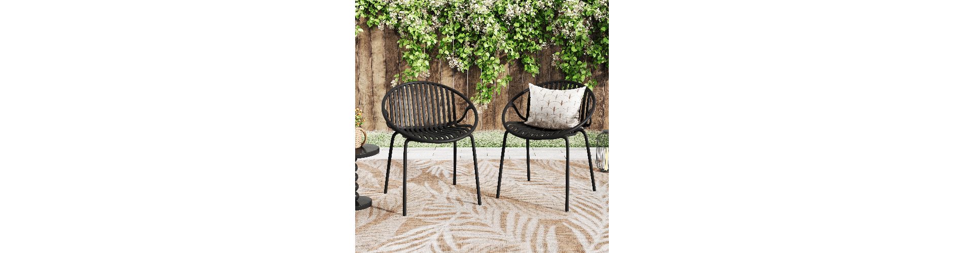 Lyngins 2-Piece Outdoor Accent Chair with Metal Legs, Ergonomic Curved Patio Dining Chair Stackable Chairs with Breathable Design, Black Outdoor Chair