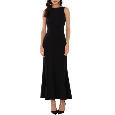 INSPIRE CHIC Women's Cocktail Boat Neck Sleeveless Elegant Fishtail Maxi Dress