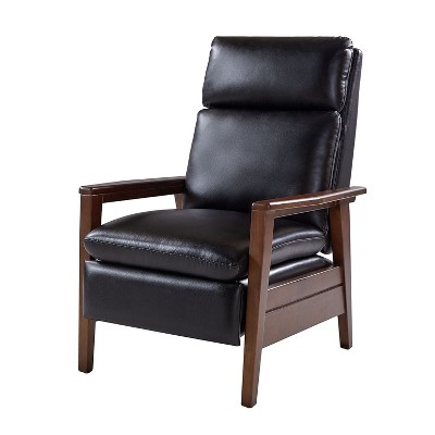 Justus Mid-Century Modern Vegan Leather Solid Wood Recliner|ARTFUL LIVING DESIGN-BLACK