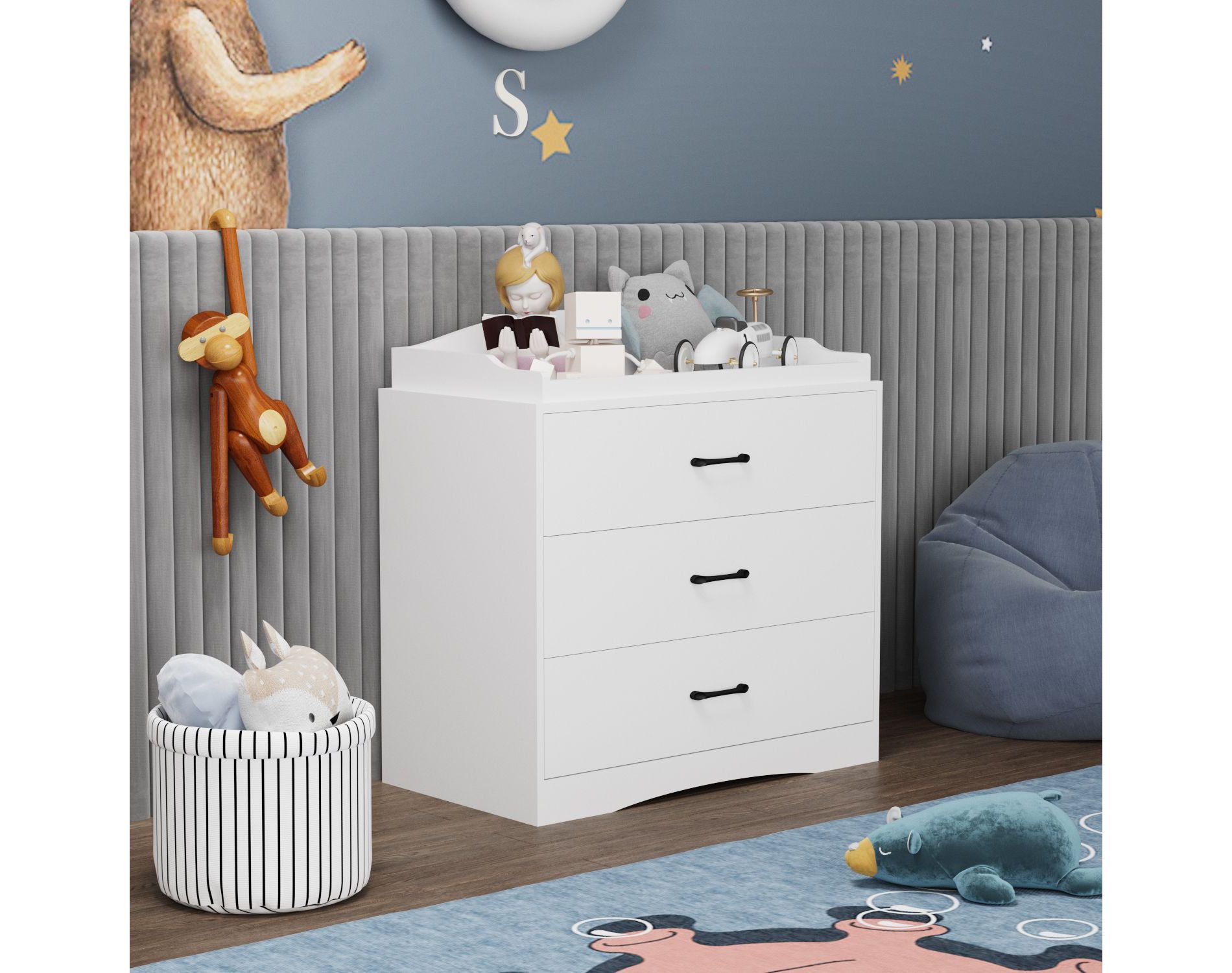 FUFU&GAGA White Nursery Dresser Baby Dresser with Changing Table Top