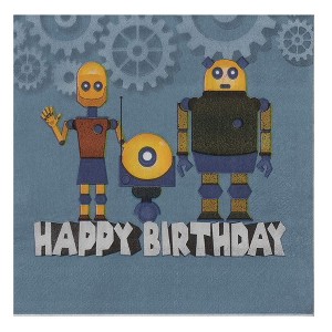 Blue Panda 150-Pack Disposable Paper Napkins Happy Birthday Party Supplies, Robot 6.5"x6.5", Navy - 1 of 4