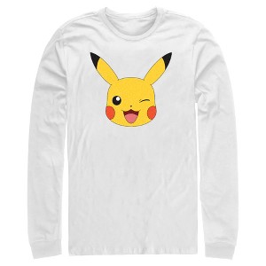 Men's Pokemon Pikachu Wink Face Long Sleeve Shirt - 1 of 4