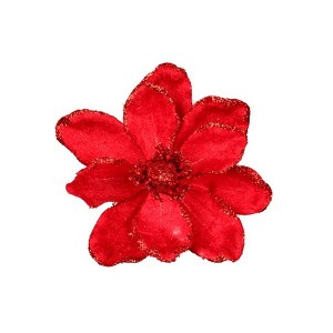 20Pcs Velvet Glitter Magnolia Flowers for Christmas Tree Decorations, Sparkling Poinsettia Ornaments for Holiday Wedding Party Home Decor Garden - 1 of 4