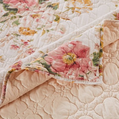 Full Pink Cotton Reversible Floral Quilt Set