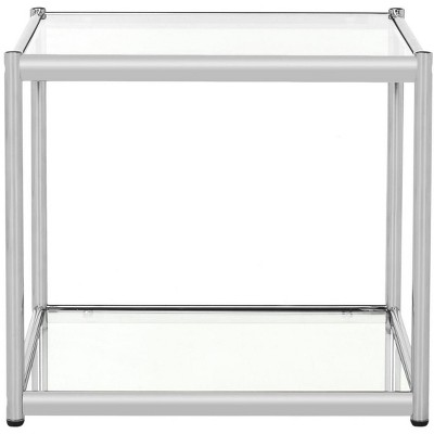 20" Square Chrome & Glass Transitional End Table