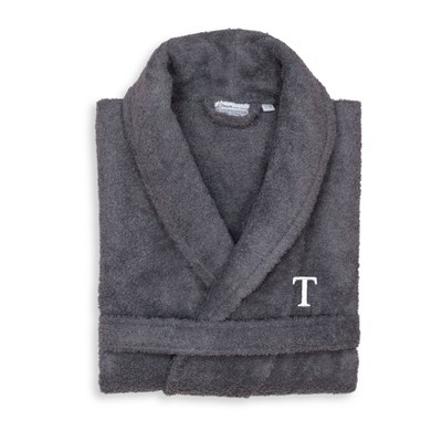 Linum Home Textiles 100% Turkish Cotton Adult Personalized Terry Bathrobe in White Bookman Font