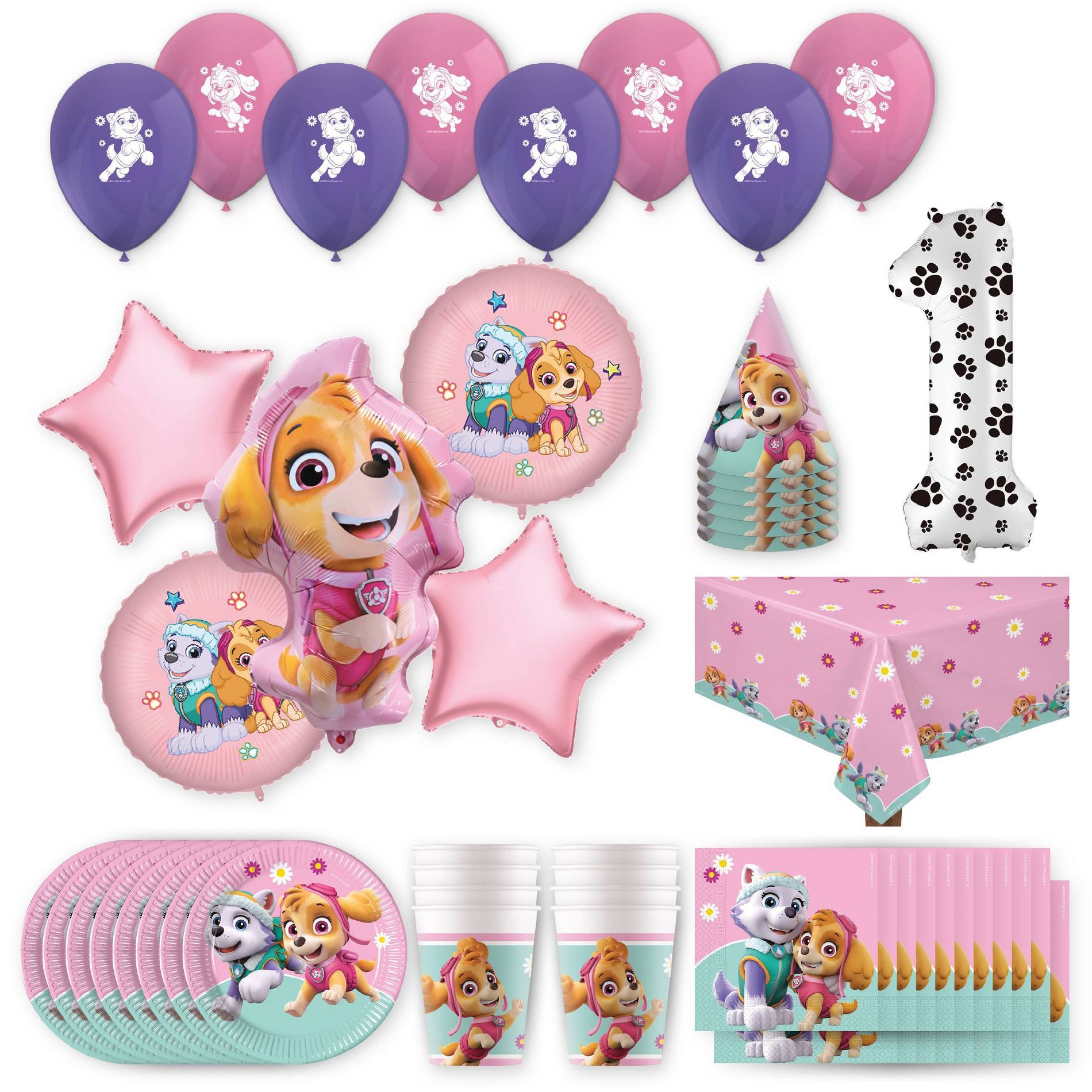 Procos Paw Patrol Skye/Everest Birthday Party Kit with Number Balloon