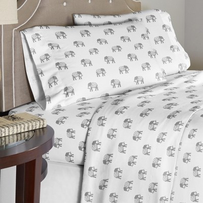 Twin XL Cotton Flannel Elephant Print Deep Pocket Sheet Set