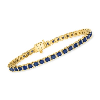 Ross-Simons 10.00-12.00 ct. t.w. Sapphire and .48 ct. t.w. Diamond Tennis Bracelet in 18kt Gold Over Sterling