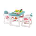 Costway 3-Piece Kids Table and Chair Set Toddler Activity Study Desk with  Building Blocks