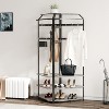Corner Coat Rack with Storage Bench,Entryway Clothes Rack with Shelf,Corner Coat Rack with 6 Double Hooks,Wooden Hanger Stand for Jackets and Shoes - 4 of 4