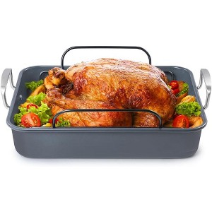 BLACK+DECKER Large Turkey Roasting Pan with Rack, 0.8mm Carbon Steel Baking Pan with Ceramic Non-Stick Coating, Cooking Pan - 1 of 4
