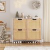 Natural Rattan Storage Cabinet with 2 Flip Drawers, Wooden Entry Way Shoe Cabinet with Storage with Adjustable Shelf and Metal Legs - 3 of 4