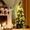 Costway 6ft Snow Flocked Unlit Pencil Christmas Tree Hinged Pine Cones - 2 of 4