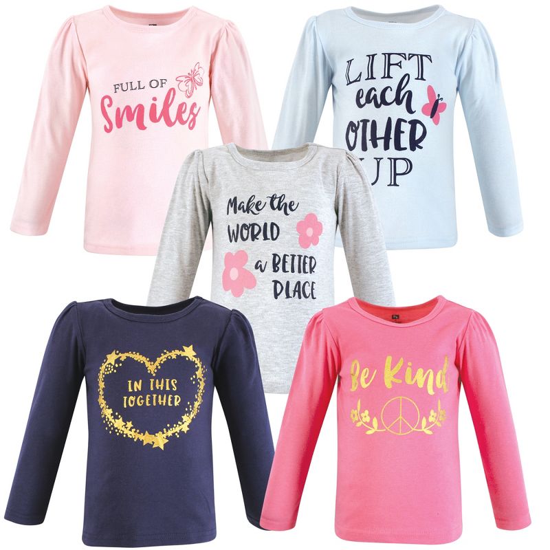 Hudson Baby Infant and Toddler Girl Long Sleeve T-Shirts, Be Kind, 1 of 8