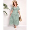 Garvee Women Plus Size V Neck Wrap Maxi Dress High Waist Ruffle Summer Casual Dress with Belt Short Sleeve - 2 of 4