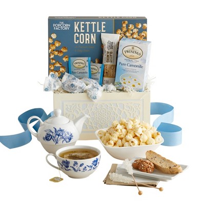 GreatFoods Tea Gift Basket Tea Time for One with Teapot and Treats