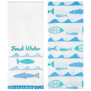 The Lakeside Collection Set of 2 Gone to the Lake Embroidered Kitchen Towels - Fresh Water - 1 of 4