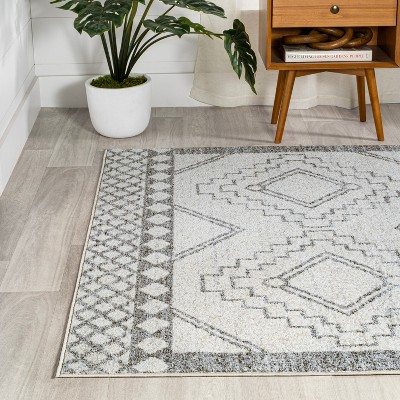 Modern Geometric Gray Synthetic Round Area Rug 92.91 in