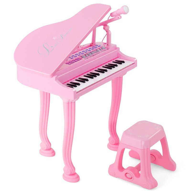Costway 37 Keys Kids Piano Keyboard Toy Toddler Musical Instrument w/ Stool & Microphone Pink\Black, 1 of 10