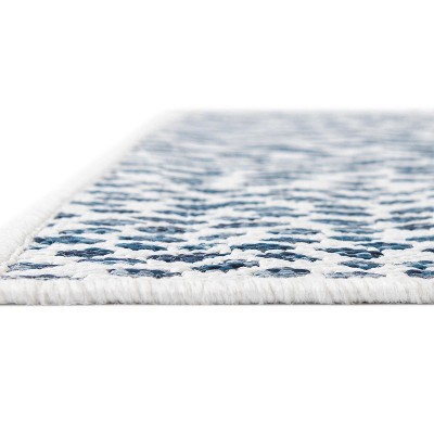 Octagon Blue and Ivory Synthetic Outdoor Rug