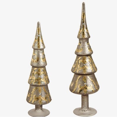 Raz Imports Set of 2 Silver and Gold Tree Shaped Finial Christmas Tabletop Decors 17.25"