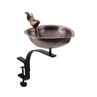 15.7" Iron and Steel Heart Shaped Birdbath Bowl with Rail Mount Bracket Brown - ACHLA Designs