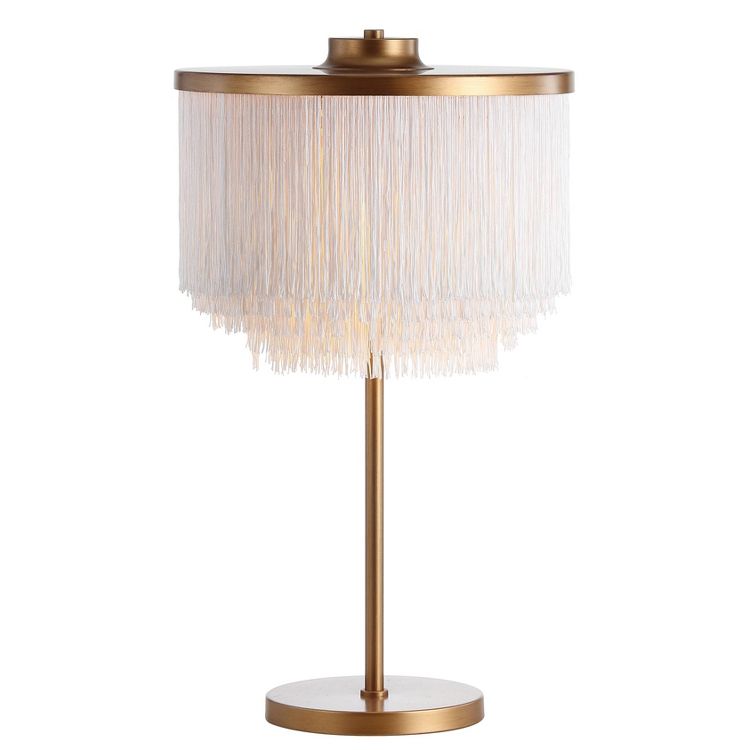 27.5" Fringed/Metal Coco Table Lamp (Includes LED Light Bulb) Gold - JONATHAN Y: Modern Design, Dual Sockets, UL Listed, 2 of 4
