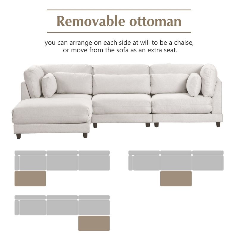 110.6" L-Shaped Sofa with Removable Ottomans and Comfort Lumbar Pillow, Beige - ModernLuxe, 4 of 14
