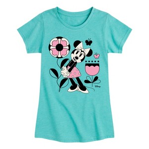 Girls' - Disney - Minnie Mouse with Flowers & Butterflies Fitted Short Sleeve Graphic T-Shirt - 1 of 4