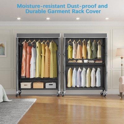 Black Heavy Duty Rolling Garment Rack with Grey Cover