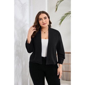 MISSKY Plus Size Blazer for Women 3/4 Sleeve Open Front Office Cropped Blazer Jacket - 1 of 4