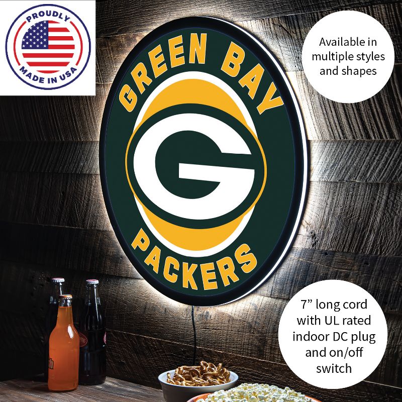 Evergreen Ultra-Thin Edgelight LED Wall Decor, Round, Green Bay Packers- 23 x 23 Inches Made In USA, 5 of 8