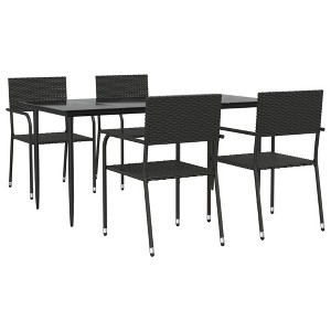 vidaXL Garden Dining Set Black PE Rattan, Powder-Coated Steel, Glass - 63" Table Length Black 4 Items - 1 of 4