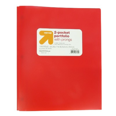 2 Pocket Plastic Folder with Prongs Red - up&up™: School Supplies, Polypropylene, 50 Sheet Capacity, Internal Pockets