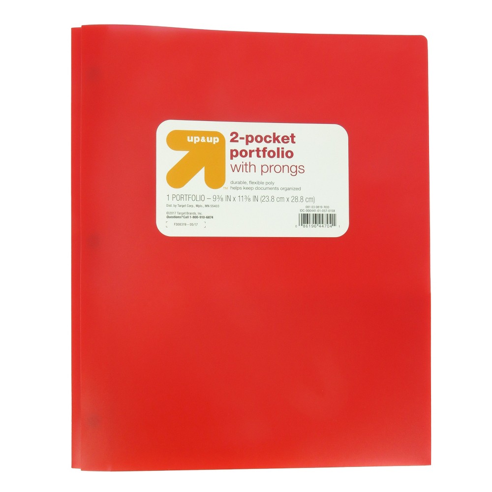 2 Pocket Plastic Folder with Prongs Red - Up&Up was $0.75 now $0.5 (33.0% off)